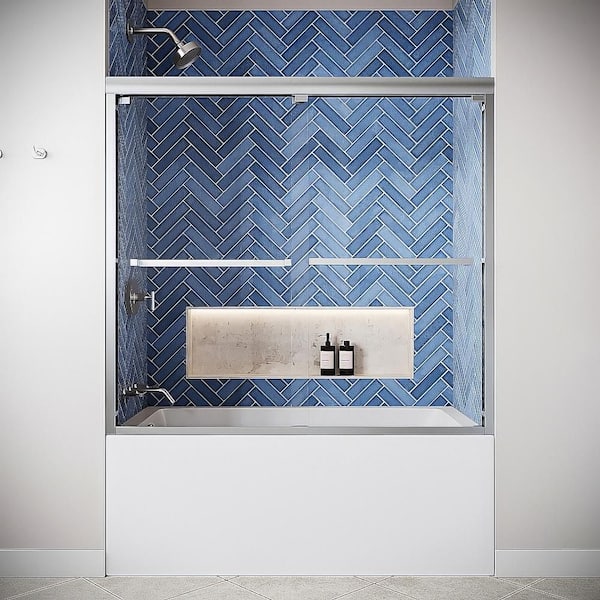 Gizio 60 in. W x 55 in. H Framed Sliding Tub Door in Polished Chrome with CrystalTech Treated 1/4 in. Clear Glass