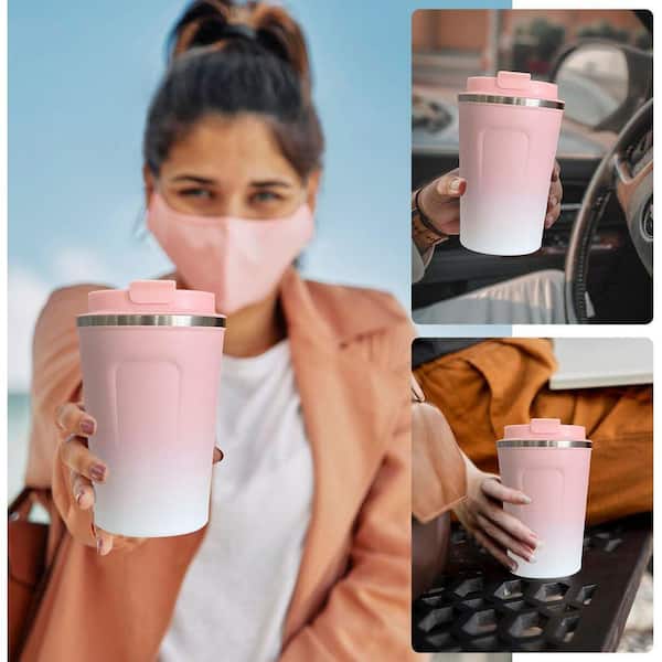 Unbranded 12 oz. Pink White Stainless Steel Travel Coffee Mug Insulated  Drinkware Hot Cold Cup with Lid Portable 1 Piece 29ESA05646