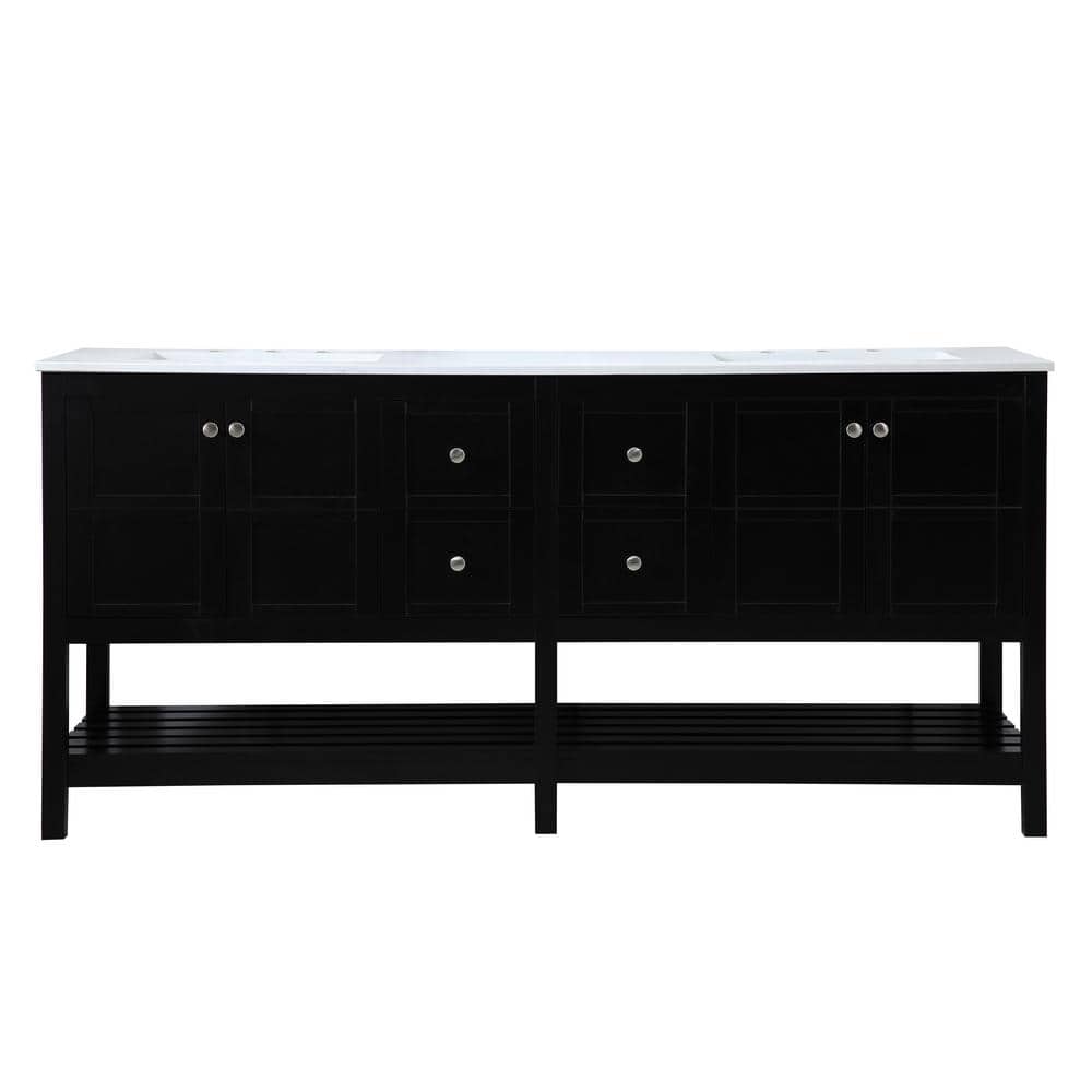 Simply Living 72 in. Double Bathroom Vanity in Black with Quartz Vanity Top