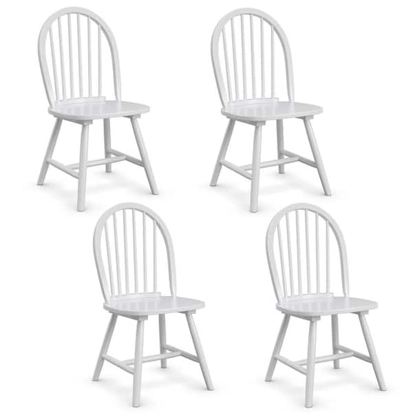 Costway White Vintage Windsor Dining Side Chair Wood Spindleback Kitchen Room (Set of 4)