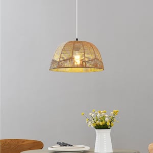 Norb 1-Light Brown Bowl Pendant Light with Rattan Shade