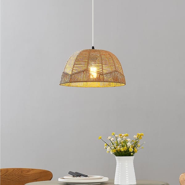 Norb 1-Light Brown Bowl Pendant Light with Rattan Shade