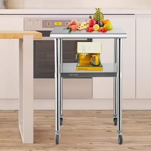 Stainless Steel Prep Table 24 x 24 x 36 in. Heavy Duty Metal Worktable 600 lbs. Load Capacity Kitchen Prep Table,Silver