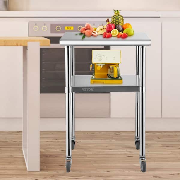 VEVOR Stainless Steel Table, 24 x 24 Inch, Heavy Duty Prep & Work Metal  Workbench with Adjustable Storage Under Shelf and Table Feet, Commercial
