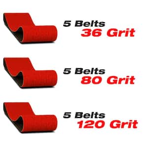 3 in. x 21 in 36,80 & 120 Grit Sanding Belts (15-Pack)