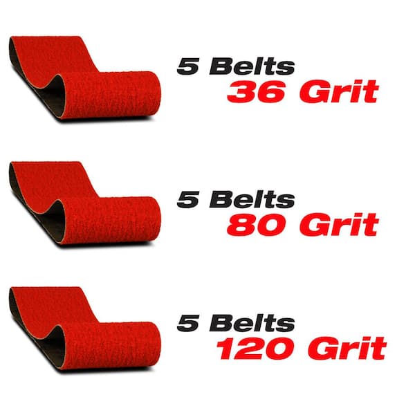 3 in. x 21 in 36,80 & 120 Grit Sanding Belts (15-Pack)