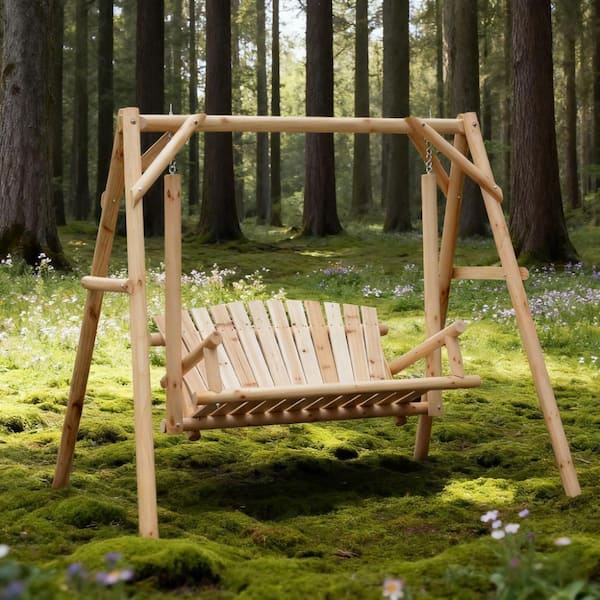 Wooden Swing 2-Seat Wooden Swing Bench, Ergonomic Design, 'A