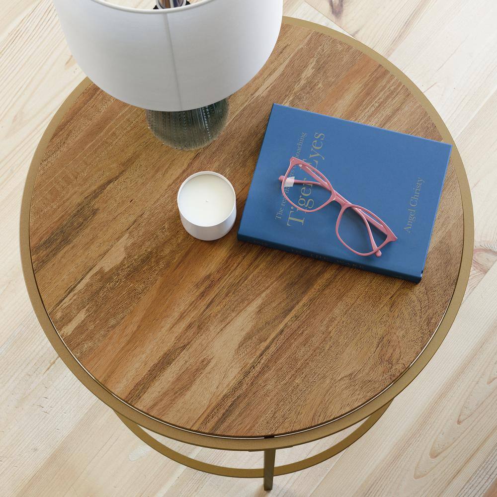 Sindoori Mango Round Wood and Metal Side Table