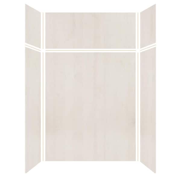 Expressions 36 in. x 60 in. x 96 in. 4-Piece Easy Up Adhesive Alcove Shower Wall Surround in Bleached Oak