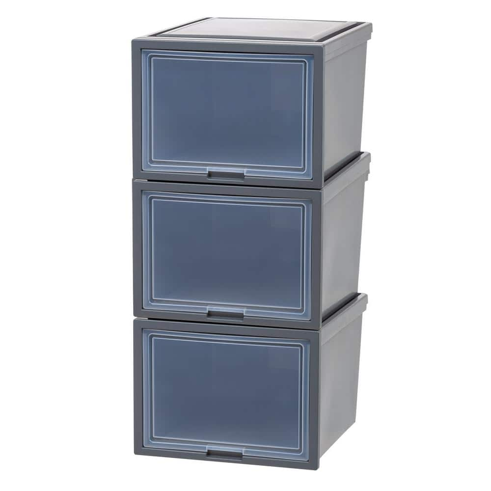 IRIS 15.63 in. W x 11.65 in. H Single Stackable Deep Box Drawer in Gray  (3-Pack) 500109 - The Home Depot