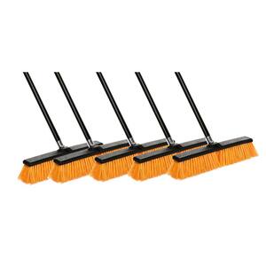 18 in. Yellow Indoor/Outdoor Rough Surface Push Broom (5-Pack)