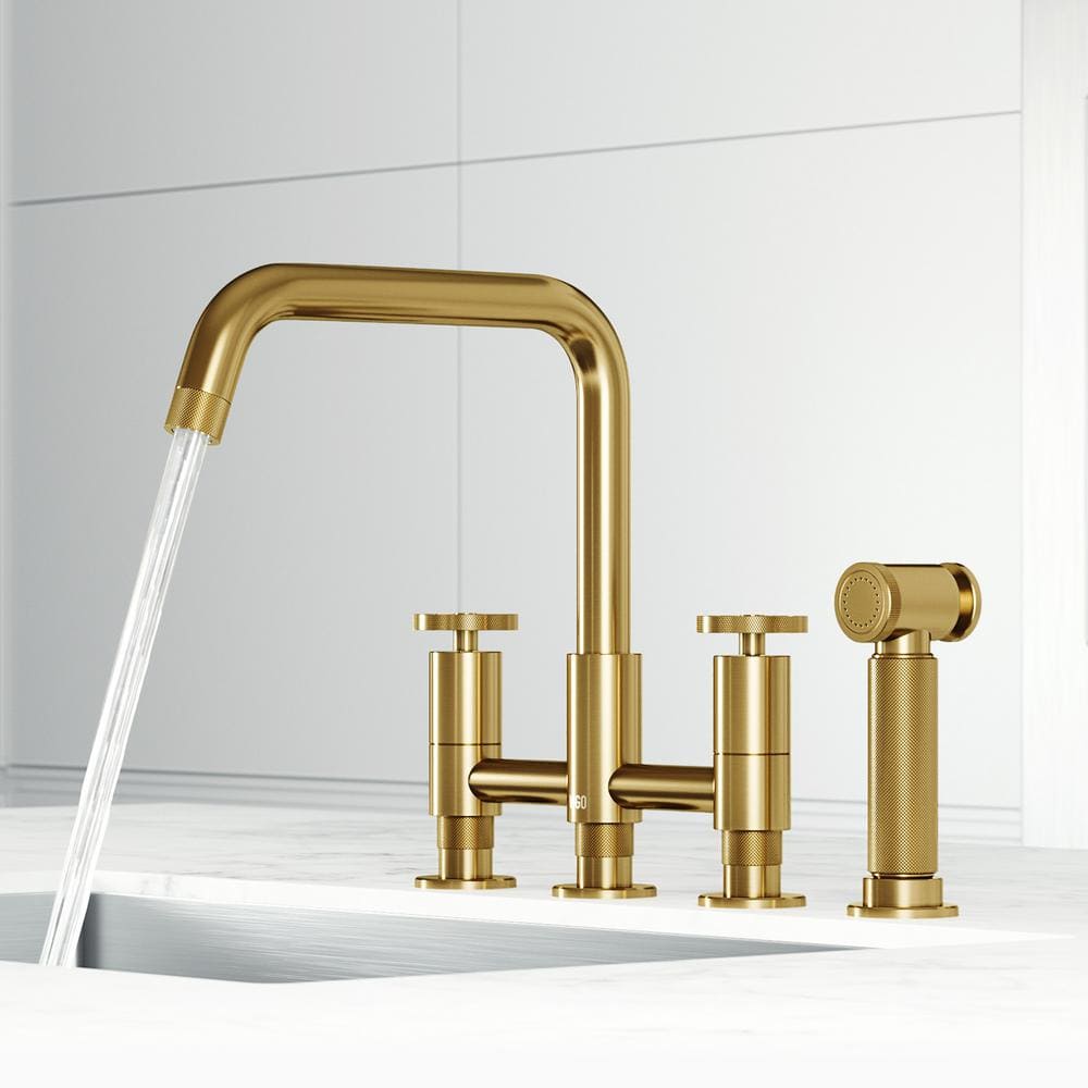 Matte Brushed Gold 12" Bridge Kitchen Faucet with Pull-Out Sprayer