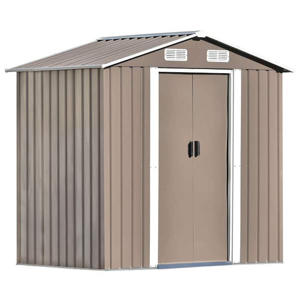 ToolCat Patio 6 ft. W. x 4 ft. D Bike Shed Garden Shed, Metal Storage Shed with Lockable Door and with Vents, Brown 24 Sq. Ft.