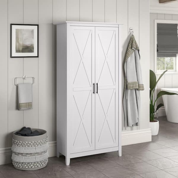 Bush Furniture Key West Pure White Oak 66 in. Accent Storage Cabinet with Doors and Shelves