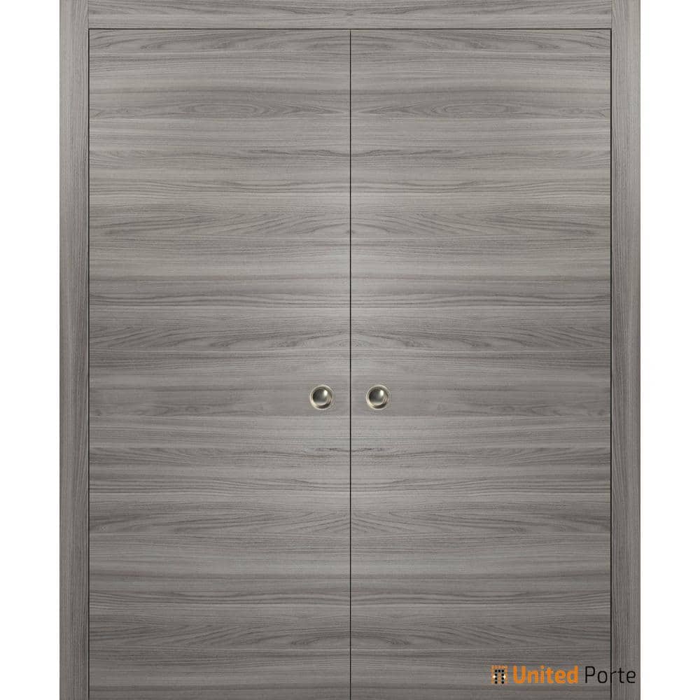 Planum 0010 64 in. x 84 in. Flush Gray Matte Finished Wood Sliding Door with Double Pocket Hardware price history on PriceWatchPro