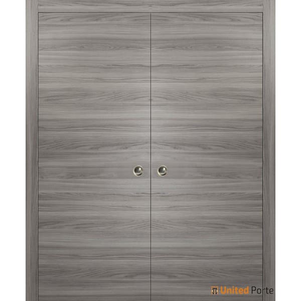 Sartodoors Planum 0010 84 in. x 84 in. Flush Grey Matte Finished Wood Sliding Door with Double Pocket Hardware