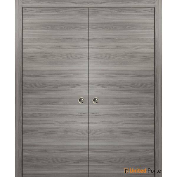 Sartodoors Planum 0010 36 in. x 84 in. Flush Gray Matte Finished Wood Sliding Door with Double Pocket Hardware