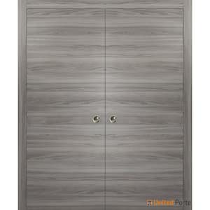 Planum 0010 64 in. x 96 in. Flush Gray Matte Finished Wood Sliding Door with Double Pocket Hardware