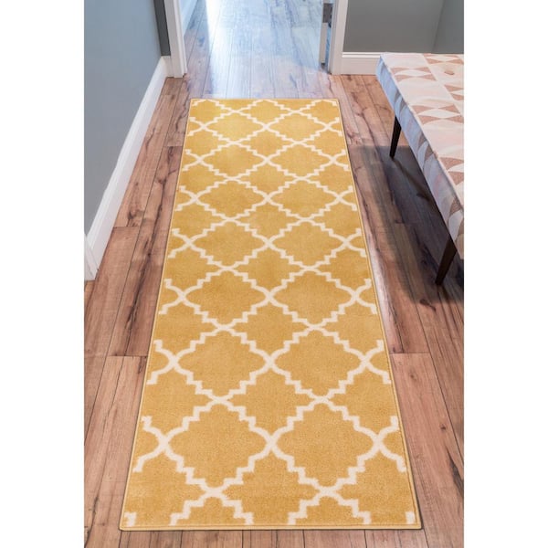 Sydney Lulu's Lattice Trellis Gold 2 ft. x 7 ft. Modern Runner Rug