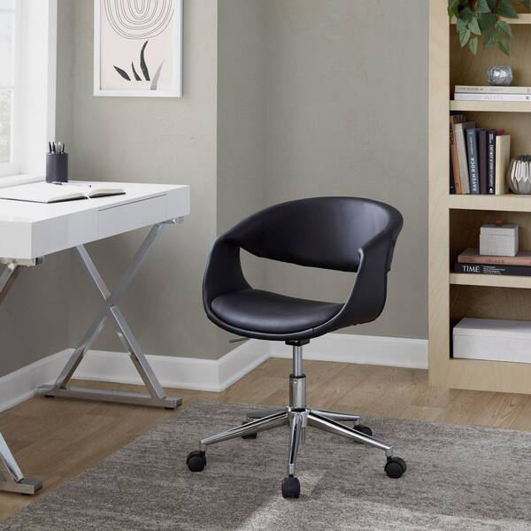 Task Chair in Chrome Metal and Black Faux Leather