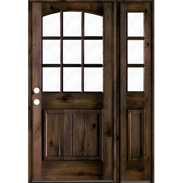 Krosswood Doors 46 in. x 80 in. Knotty Alder Right-Hand/Inswing 9-Lite Clear Glass Black Stain Wood Prehung Front Door/Right Sidelite