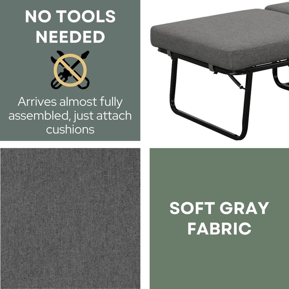 Gray Steel Folding Bed Ottoman with Storage