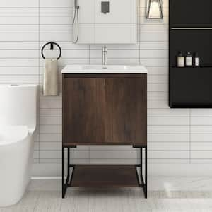 24 in. W x 19 in. D x 33 in. H Freestanding Bath Vanity in Rose Wood with Matte Black Stone Resin Top