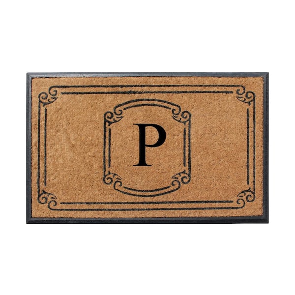 A1 Home Collections A1HC Heavy Duty Single/Double door, Hand-Crafted Black/Beige 30 in. x 48 in. Coir and Rubber Monogrammed P Doormat