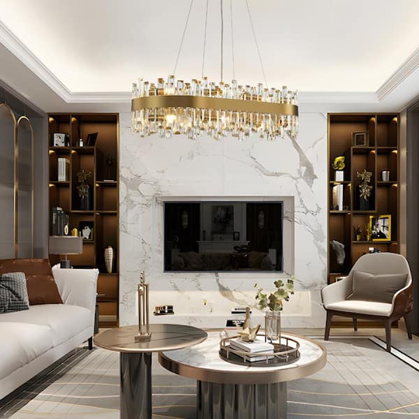 LuminFan 16-Light Golden Luxury Crystal Chandelier for Living Room