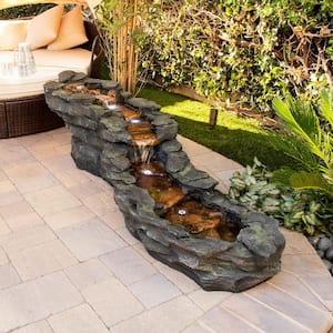 19 in. Tall Outdoor Tiering Rocky River Stream Water Fountain with LED Lights