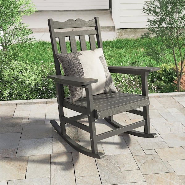 Patio Adirondack Chair Plastic 350 lbs. for Deck and Balcony Multi-Use Outdoor Rocking Chair in Charcoal Gray