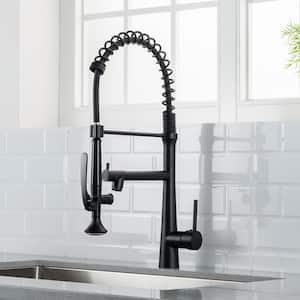Single-Handle Gooseneck Pull-Down Sprayer Kitchen Faucet with Pot Filler and Water Supply Lines in Matte Black