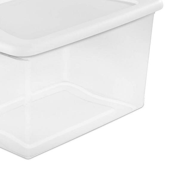 Sterilite 64 Quart Clear Plastic Storage Bin with White Latch Lid, 12 Pack