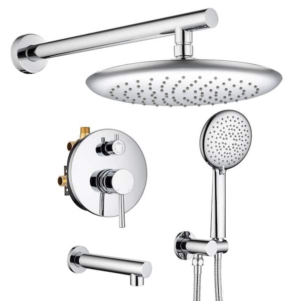 5-Spray Single Handle Wall Mount 9.5 in. Handheld Shower Head Shower Faucet 1.8 GPM Rain Shower Faucet in Chrome