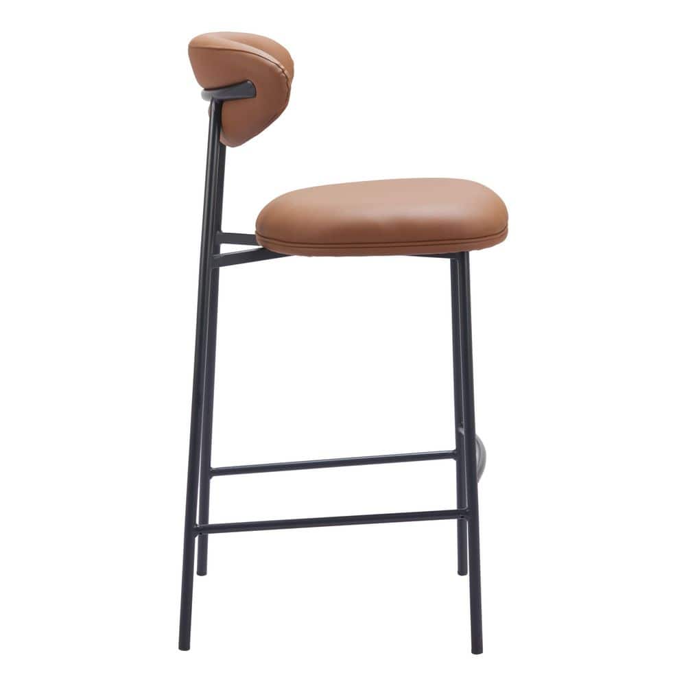 Single brown faux leather barstool with black metal frame.