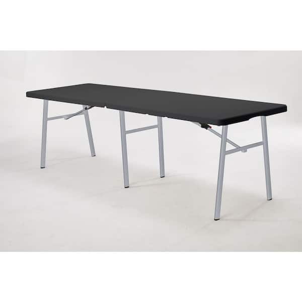 8 ft. Black/Silver Grey Plastic 29.75 in. 4-Legs Dining Table Seats-8