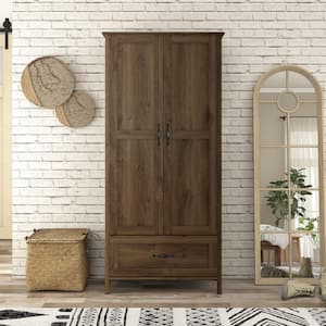 Mentero Distressed Walnut Armoire with Drawer 70.86 in. H X 33.07 in. W X 19.54 in. D