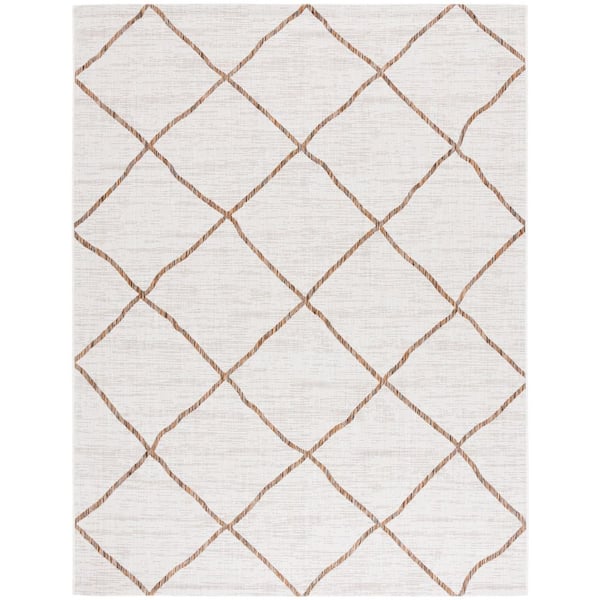Courtyard Ivory/Brown 9 ft. x 12 ft. Trellis Impression Indoor/Outdoor Area Rug