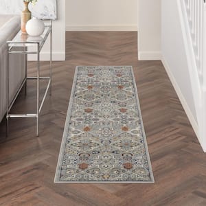 Allur Grey 2 ft. x 8 ft. Abstract Medallion Transitional Runner Area Rug