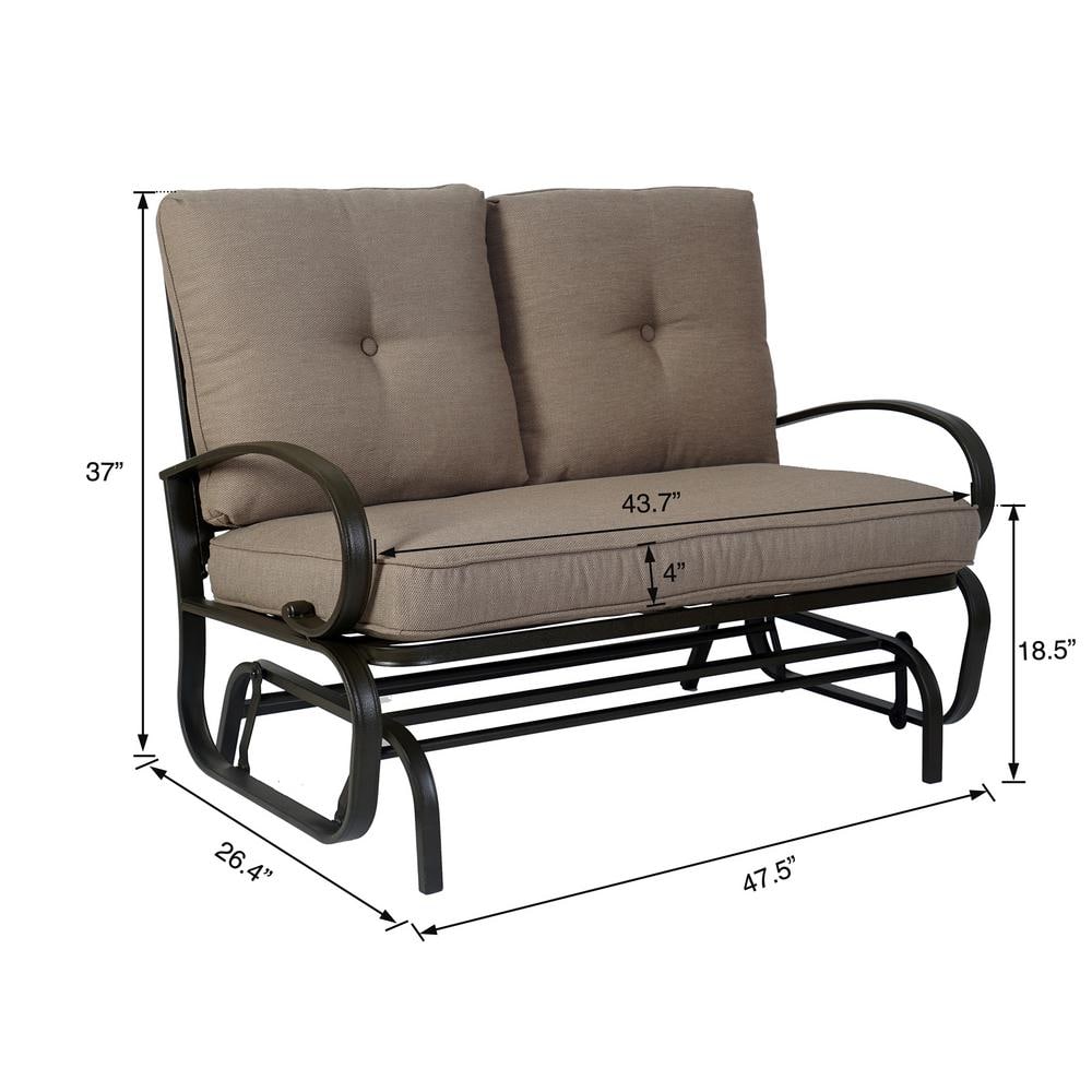 Beige Metal Outdoor Patio Rocking Love Seat Glider