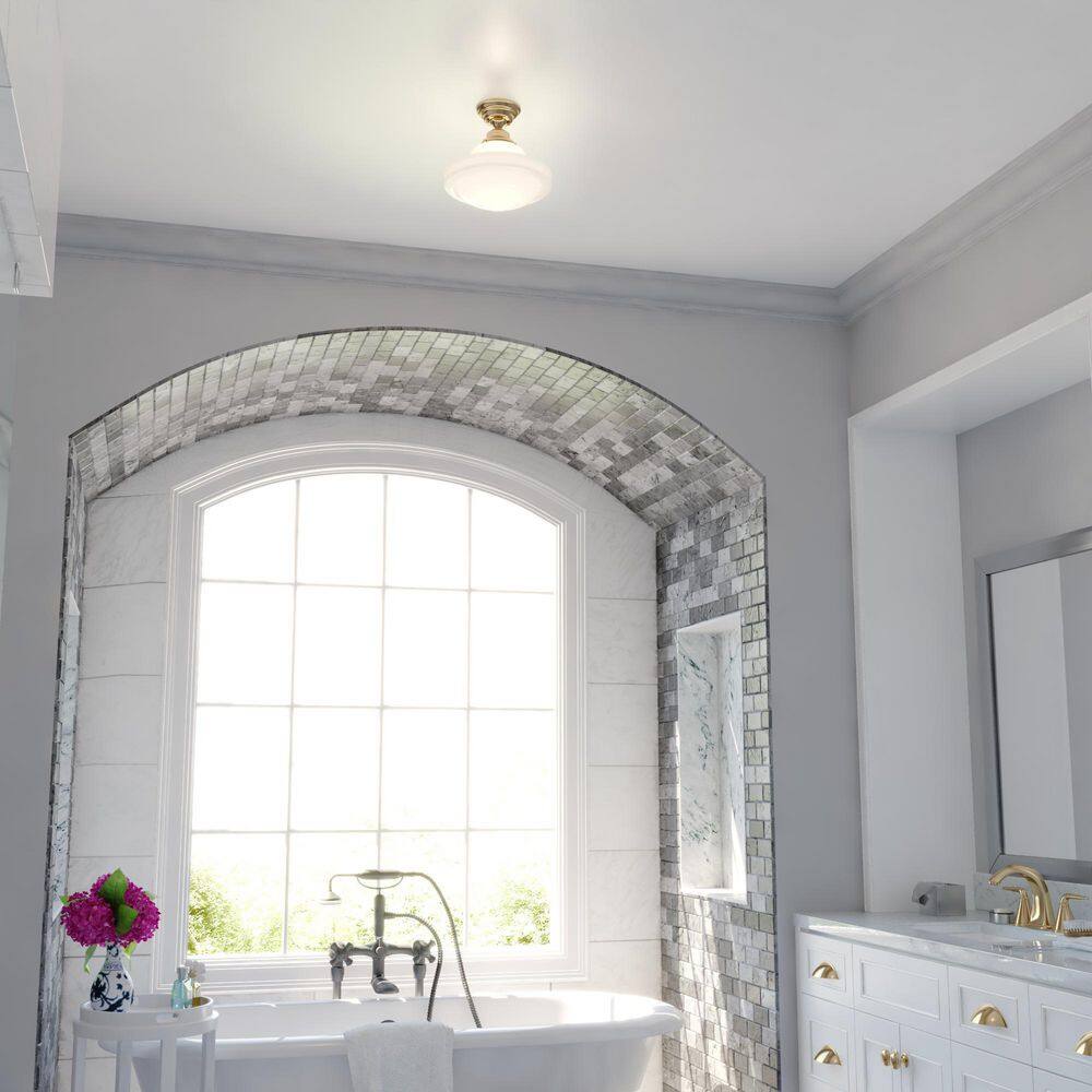 Huntley 12" Natural Brass and White Glass Semi-Flush Ceiling Light