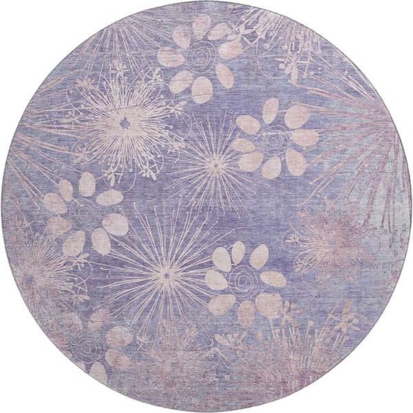 Mayfield Premium Machine Washable Abstract AMF2225 Purple 8 ft. x 8 ft. Round Rug