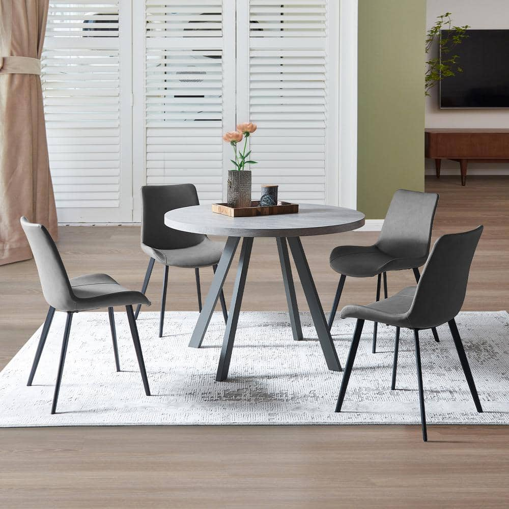 GOJANE 5 Piece Gray Round Dining Table Set Modern MDF Dining