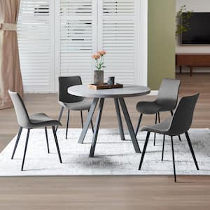 5-Piece Gray Round Dining Table Set Modern MDF Dining Table and 4 Grey Dining Chairs