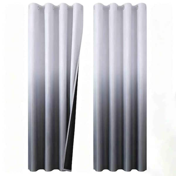Grey and Greyish White Ombre 52 in. W x 84 in. L Grommet Curtain Panels (2-Panels)