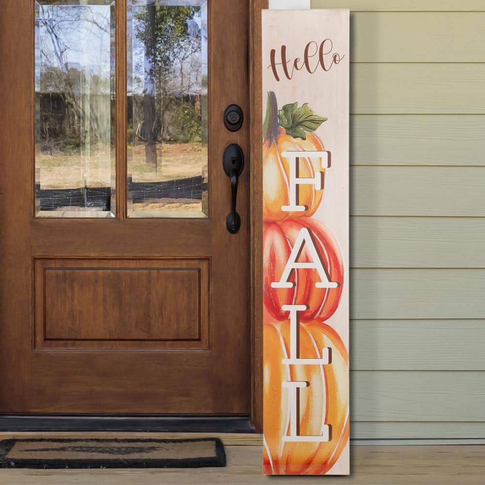 42" Orange and White Wooden Pumpkin Fall Porch Sign