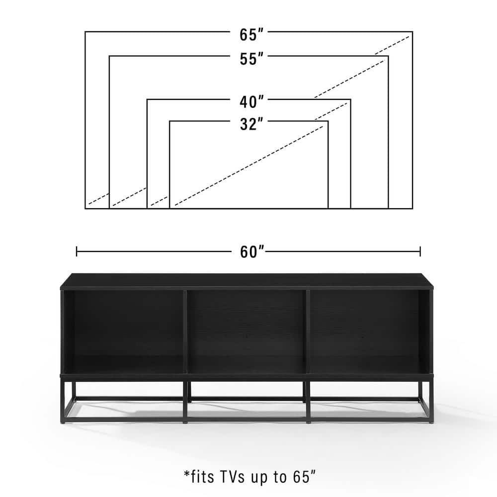 Black Steel Minimalist Media Console with Vinyl Storage
