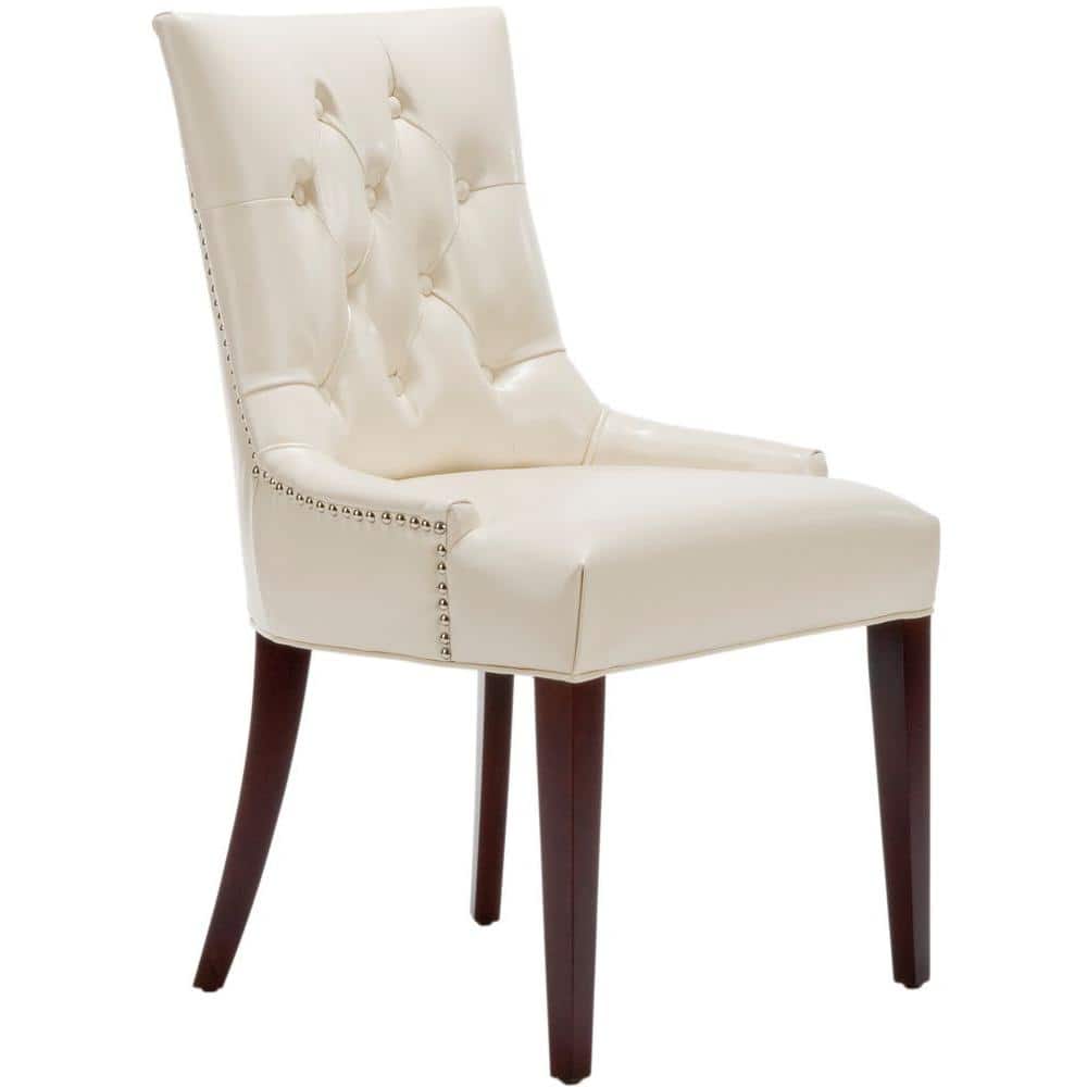 Transitional Amanda Slipper Chair in Flat Cream Leather and Wood