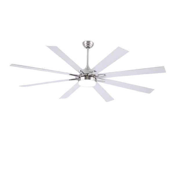 72 in. Indoor/Outdoor Silver Modern Ceiling Fan with Light Remote 6 Speed Reversible Quiet DC Motor Downrod