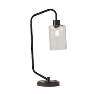 Table Lamp 23.75 in. Flat Black Finish Traditional Standard Bulb Gooseneck Table Lamp w/ USB Port & Frost Clear Glass